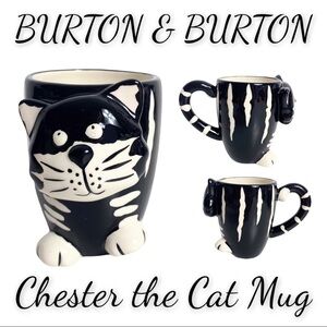 BURTON & BURTON Black & White "Chester The Cat" Hand-Painted, Raised Ceramic Mug